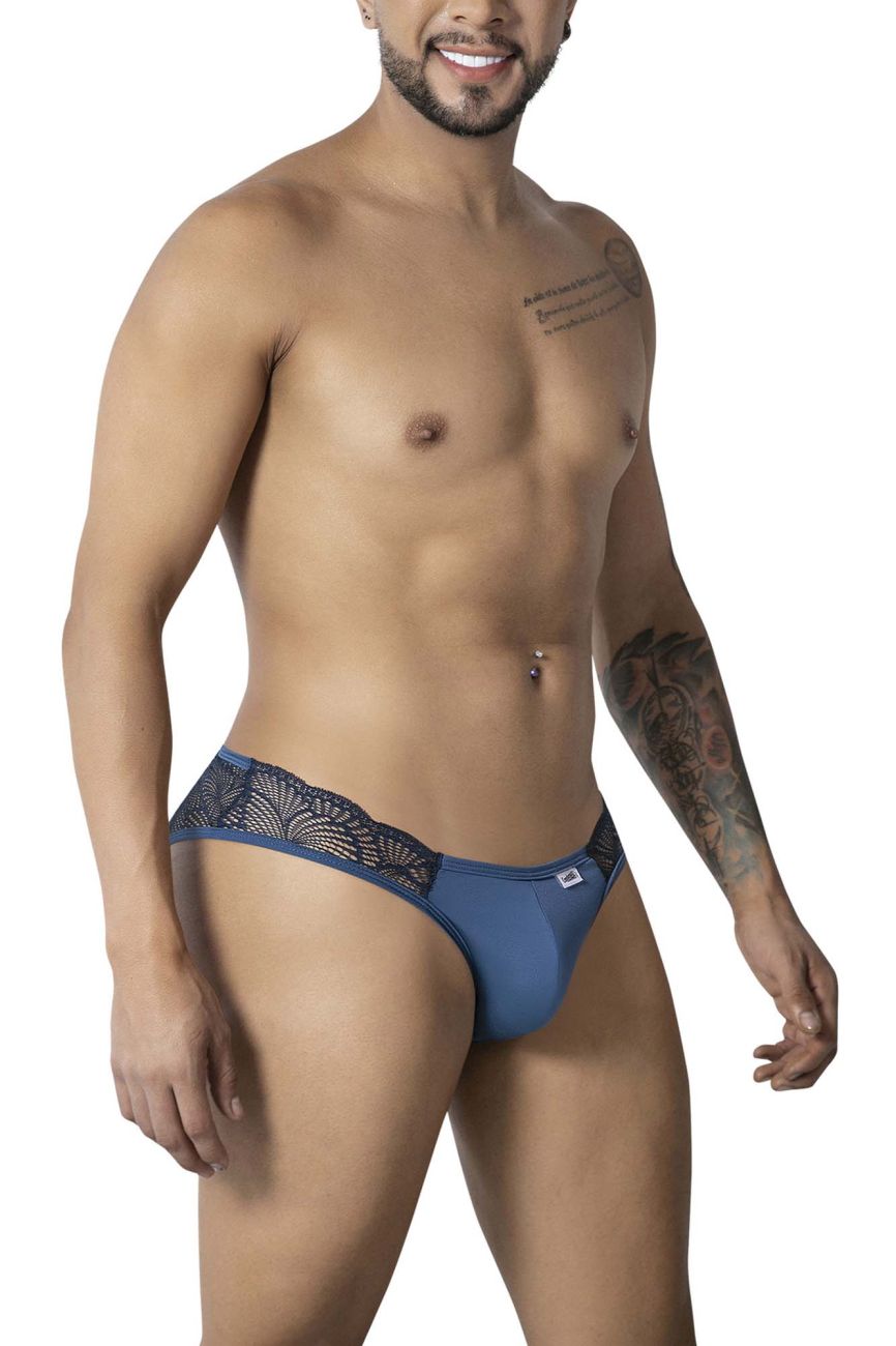 CandyMan 99312 lace jockstrap in navy blue with blue lace trim and a sleek form-fitting design for men