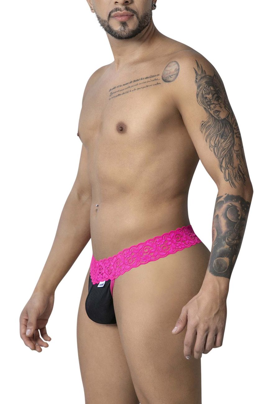 Bright pink lace-trimmed black briefs from candyman 99370 lace thongs in hot pink with delicate lace detailing