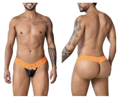 Orange candy man 99370 lace thong featuring delicate lace trim in black on the front side