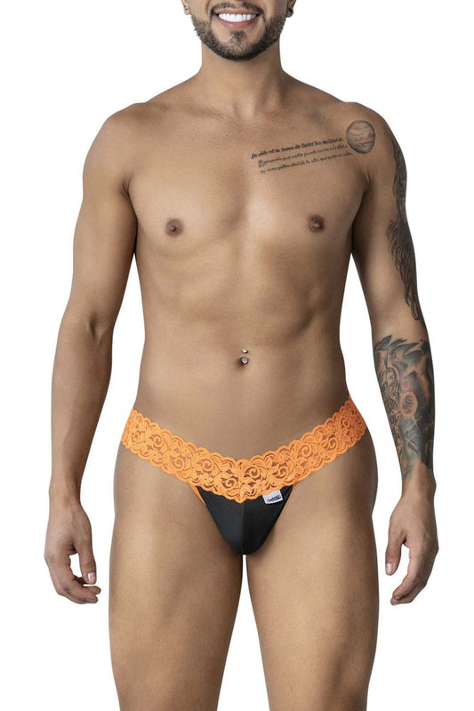 Orange lace-trimmed black briefs CandyMan 99370 lace thongs showcasing delicate lace and vibrant color blend