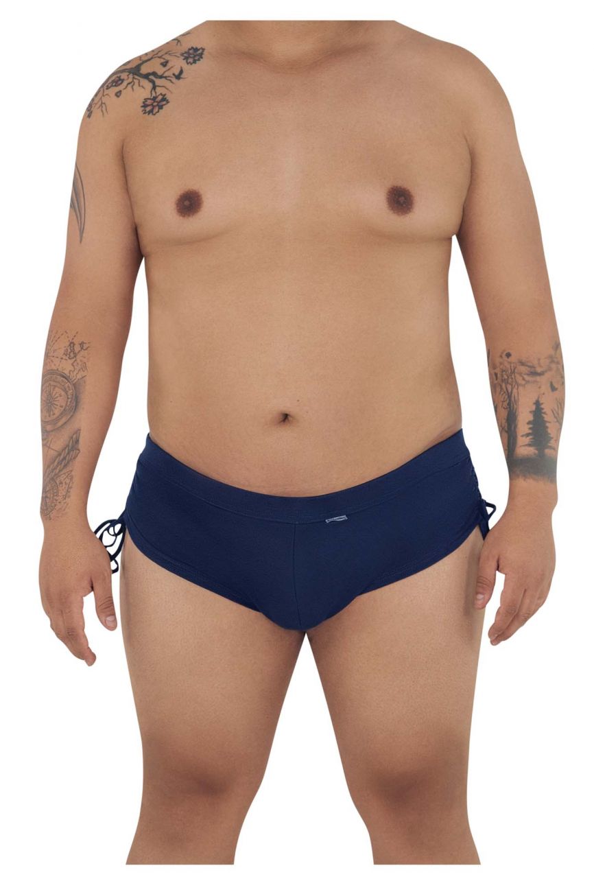 Navy blue CandyMan 99602X lounge pajama shorts with side ties made from soft breathable fabric for comfortable wear