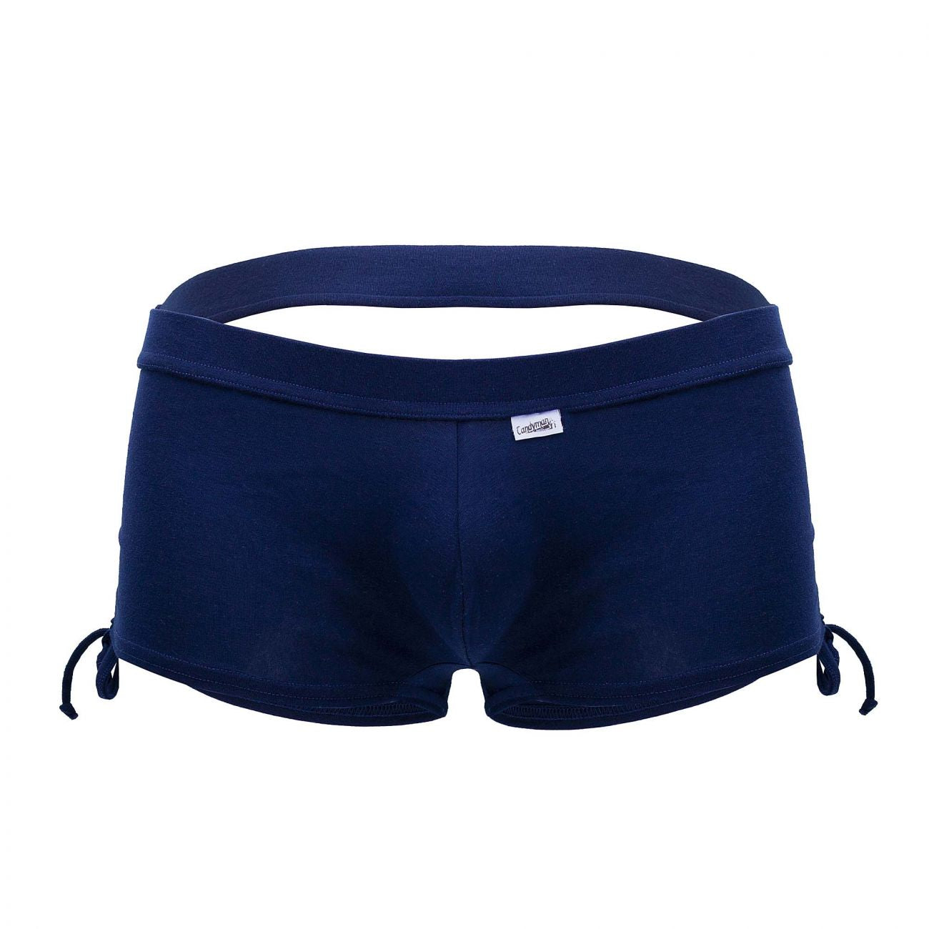 Navy blue cotton candy man 99602x lounge pajama shorts with side ties and small brand tag on waistband