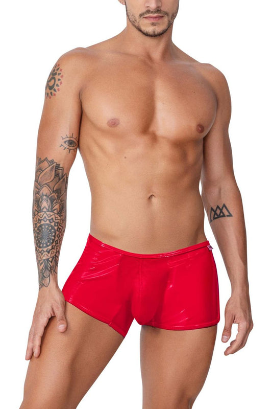 Red patent leather briefs from candyman 99737 mesh trunks collection featuring a glossy finish