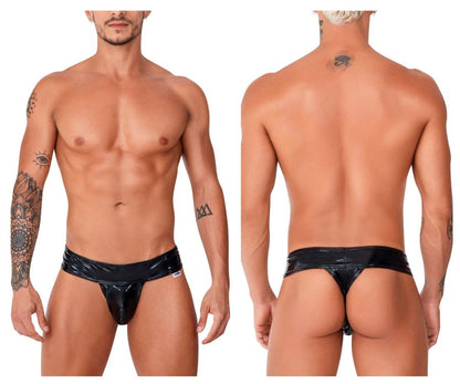 Black patent leather thong candyMan 99742 gloss thong with sleek glossy finish and narrow waistband front view