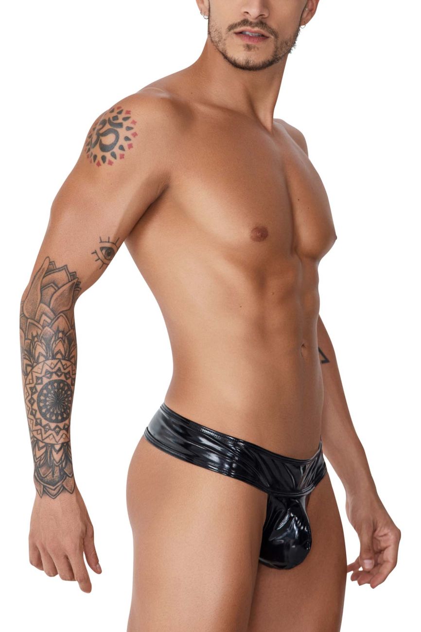 Black patent leather thong with glossy finish and central pouch design from CandyMan 99742 gloss thongs color black