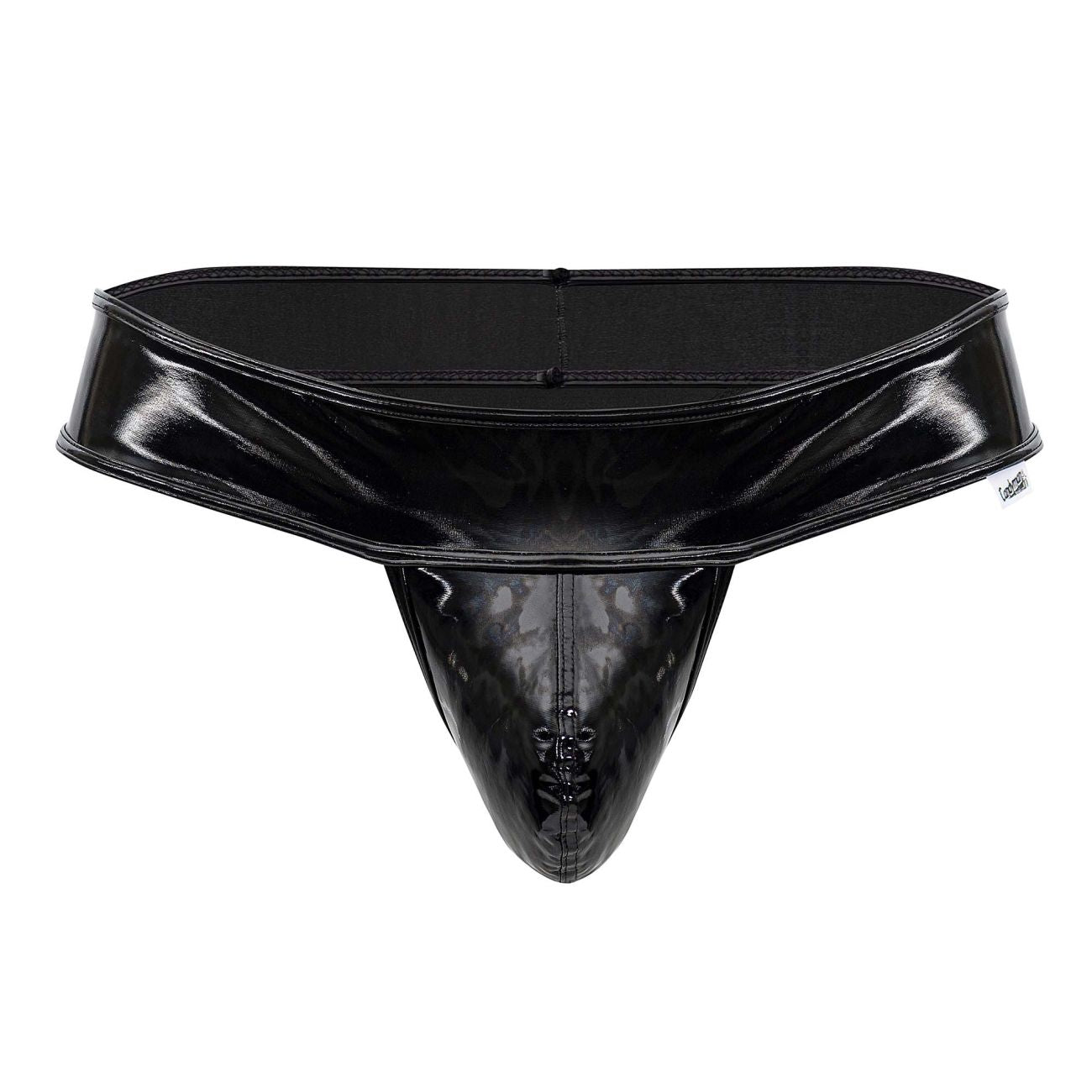 Black patent leather thong candyMan 99742 gloss thongs with central zipper and stitched seams in black