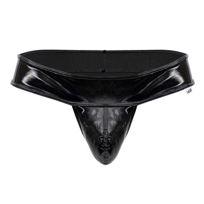 Black patent leather thong candyMan 99742 gloss thongs with central zipper and stitched seams in black