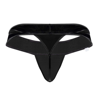CandyMan 99742 gloss thong in black black glossy latex with sleek form-fitting design and reinforced stitching visible from the back