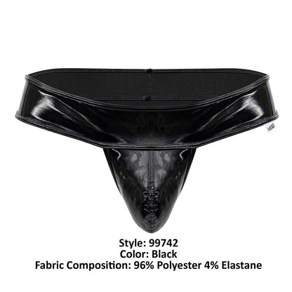 Black patent leather CandyMan 99742 gloss thong with glossy finish and reinforced stitching