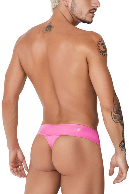 Bright pink glossy latex thong candyMan 99742 showcasing vibrant color and sleek material for bold wear