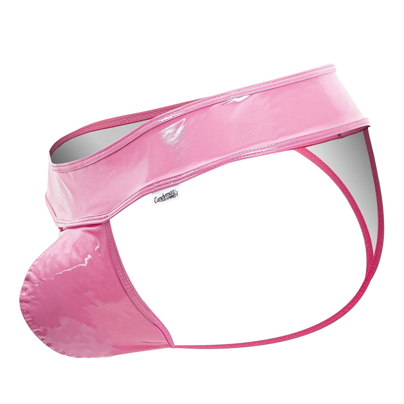 Pink CandyMan 99742 gloss patent leather briefs with a glossy finish and visible brand tag
