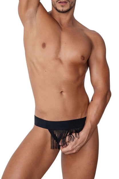 Black fringed briefs with a solid waistband by Candyman 99755 combining comfort and bold style