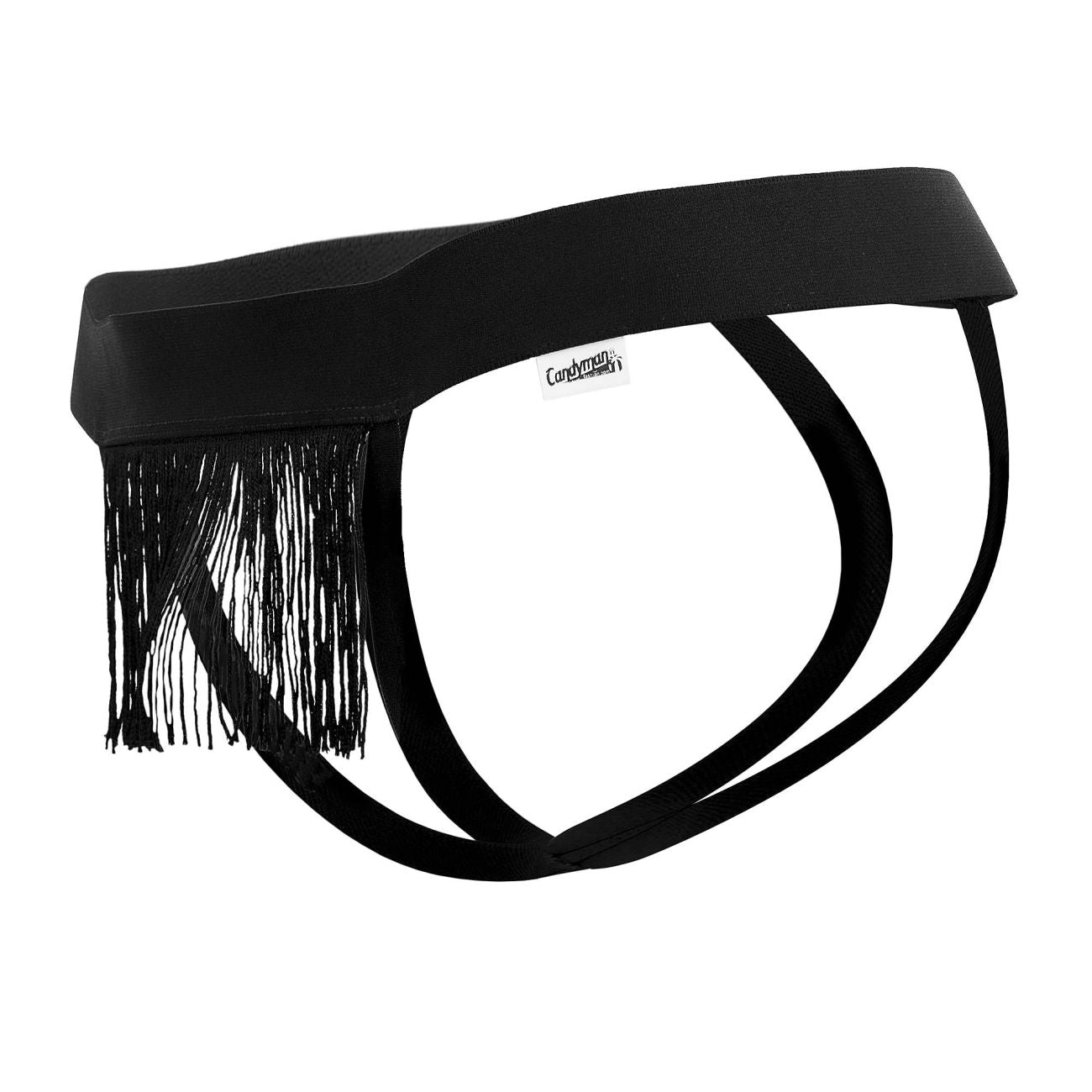 Black CandyMan 99755 fringe thongs men’s briefs with sleek minimalist design and soft fabric
