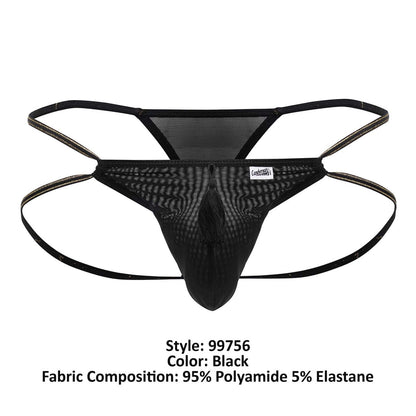 Black mesh thong with central tassel and elastic straps made from 95 polyamide 5 elastane candyman 99756 fringe thong