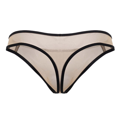 Beigе mesh thong with black trim from candyman 99767 featuring breathable sports mesh fabric and sleek design