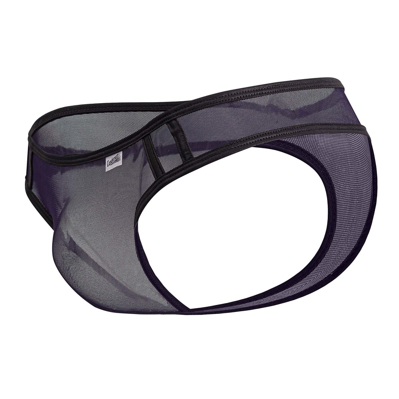 Navy candyman 99767 sports mesh thongs with sleek black mesh briefs and reinforced elastic waistband front view