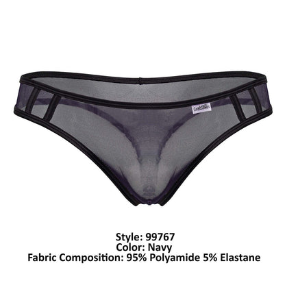 CandyMan 99767 navy sports mesh thongs with black trim and subtle brand tag showing front side