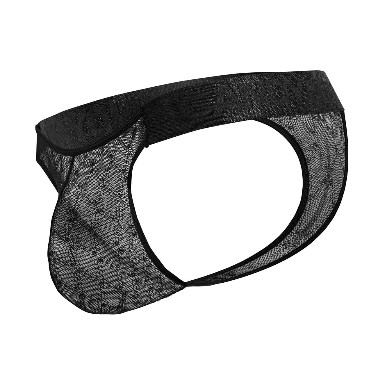 Black mesh briefs with solid elastic waistband embossed with yonando brand name candy man 99771 mesh thongs black