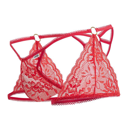 CandyMan 99773 red lace triangle bra with floral patterns and gold-toned hardware in delicate lace material