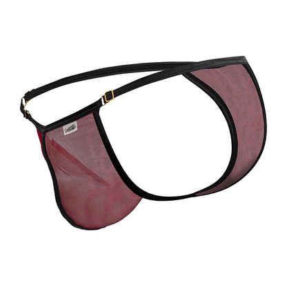 Maroon mesh men’s brief with black trim and gold-tone hardware from candyman 99776 mesh thongs burgundy collection