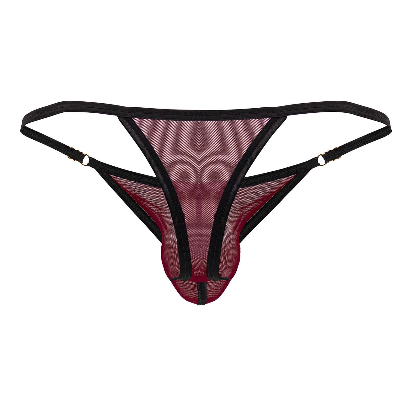 Black and maroon mesh thong with reinforced black trim from candyman 99776 mesh thongs color burgundy collection