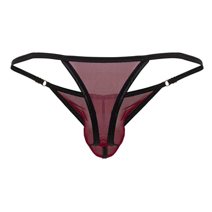 Black and maroon mesh thong with reinforced black trim from candyman 99776 mesh thongs color burgundy collection