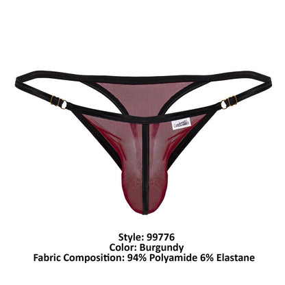 Burgundy mesh thong with black trim and gold-tone hardware candyMan 99776 mesh thong for stylish comfort