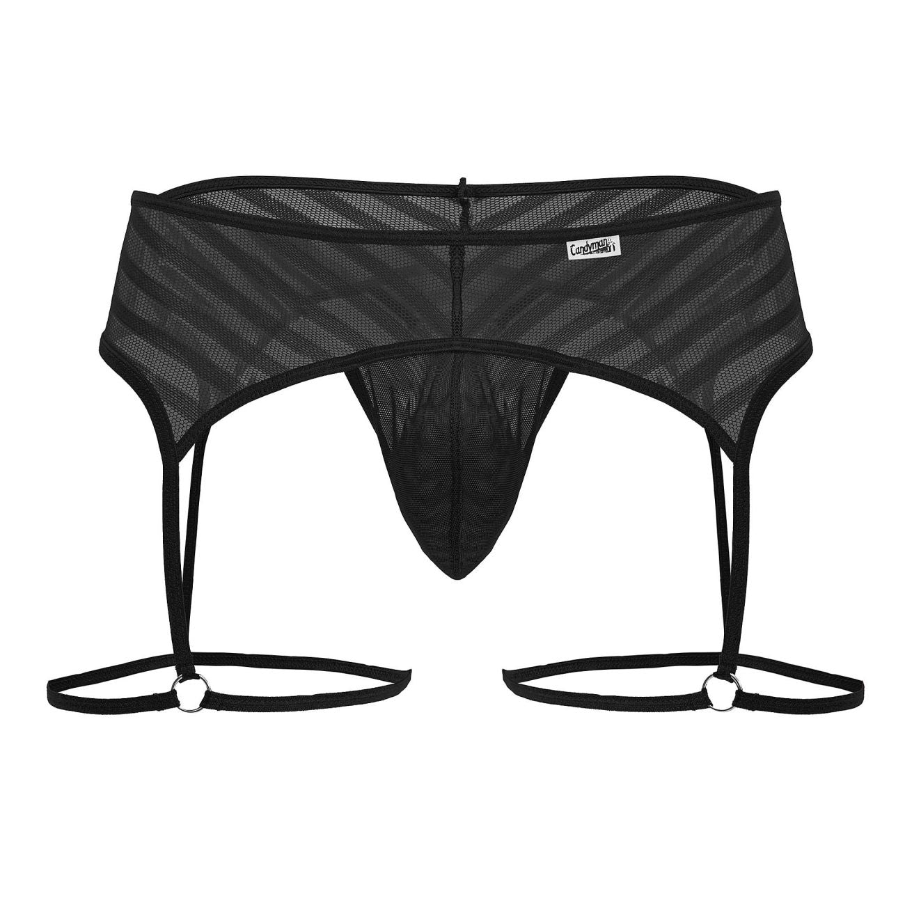 Black mesh men’s garter belt candy man 99792 with diagonal stripes and adjustable straps