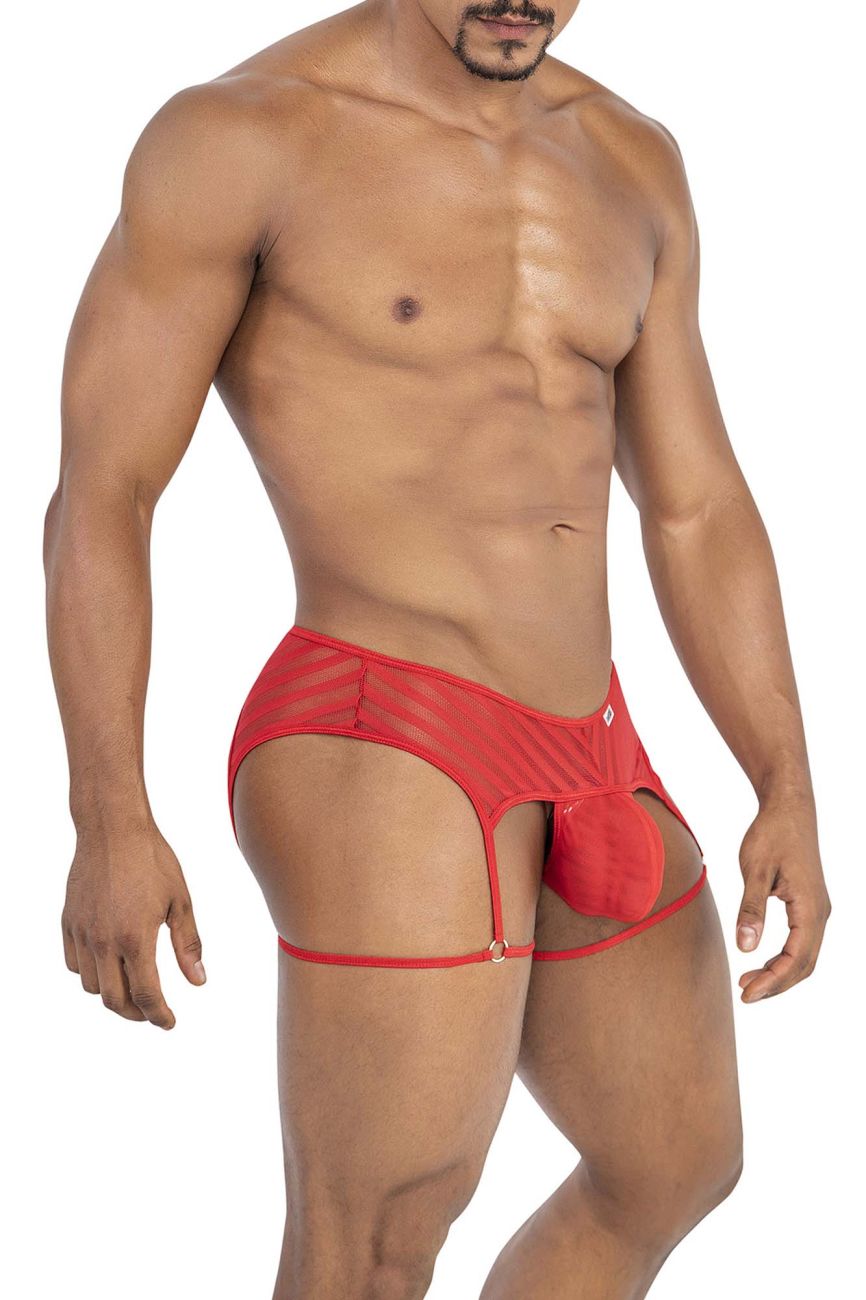 Red candyman 99792 mesh garter thongs with supportive contoured pouch and adjustable leg straps