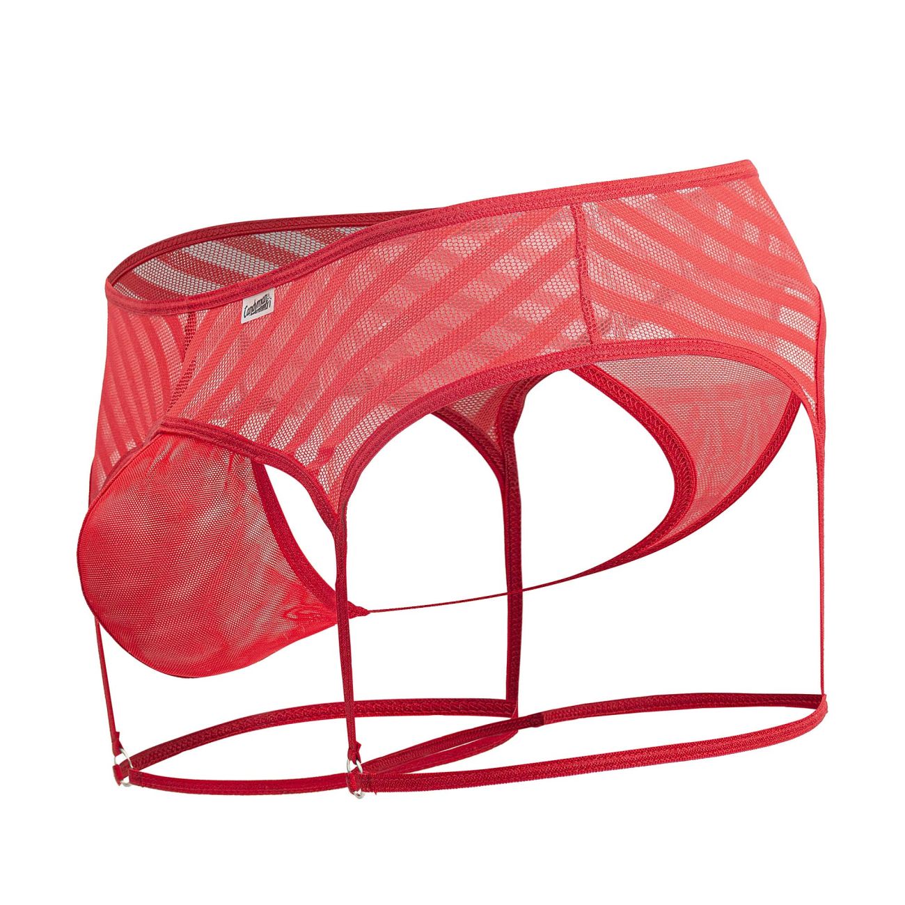 Red mesh garter thongs with diagonal pattern and supportive straps by candyman in a vibrant red color