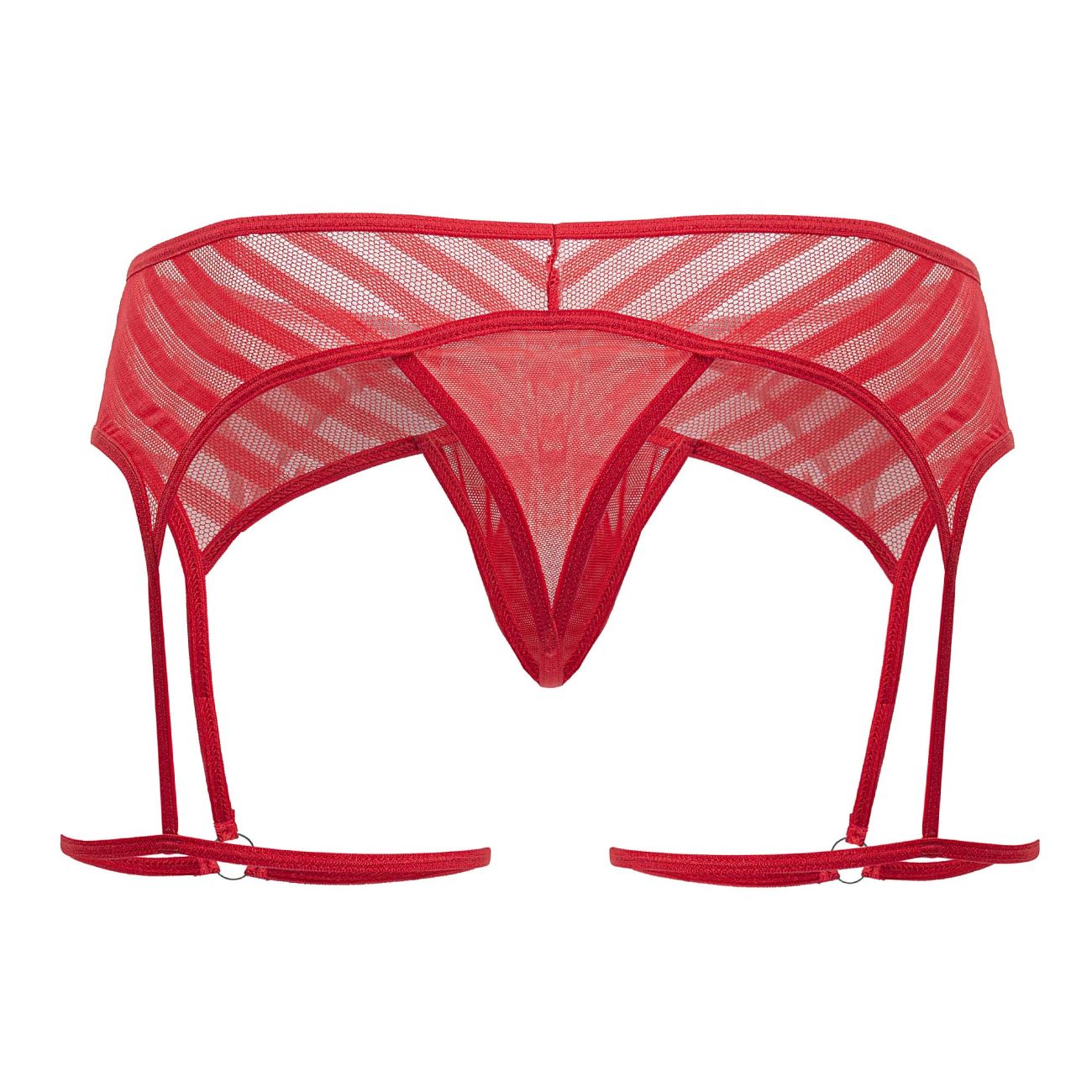 Red mesh CandyMan 99792 garter thongs with diagonal striped pattern and adjustable straps