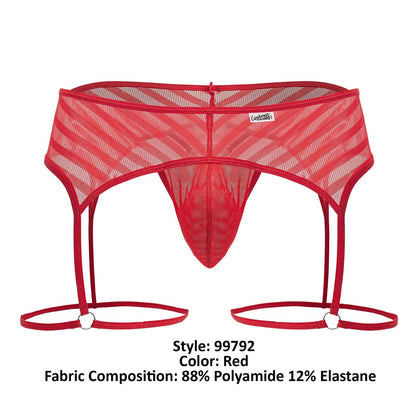 Red mesh garter belt with diagonal stripes and adjustable straps from candyman 99792 in vibrant red color