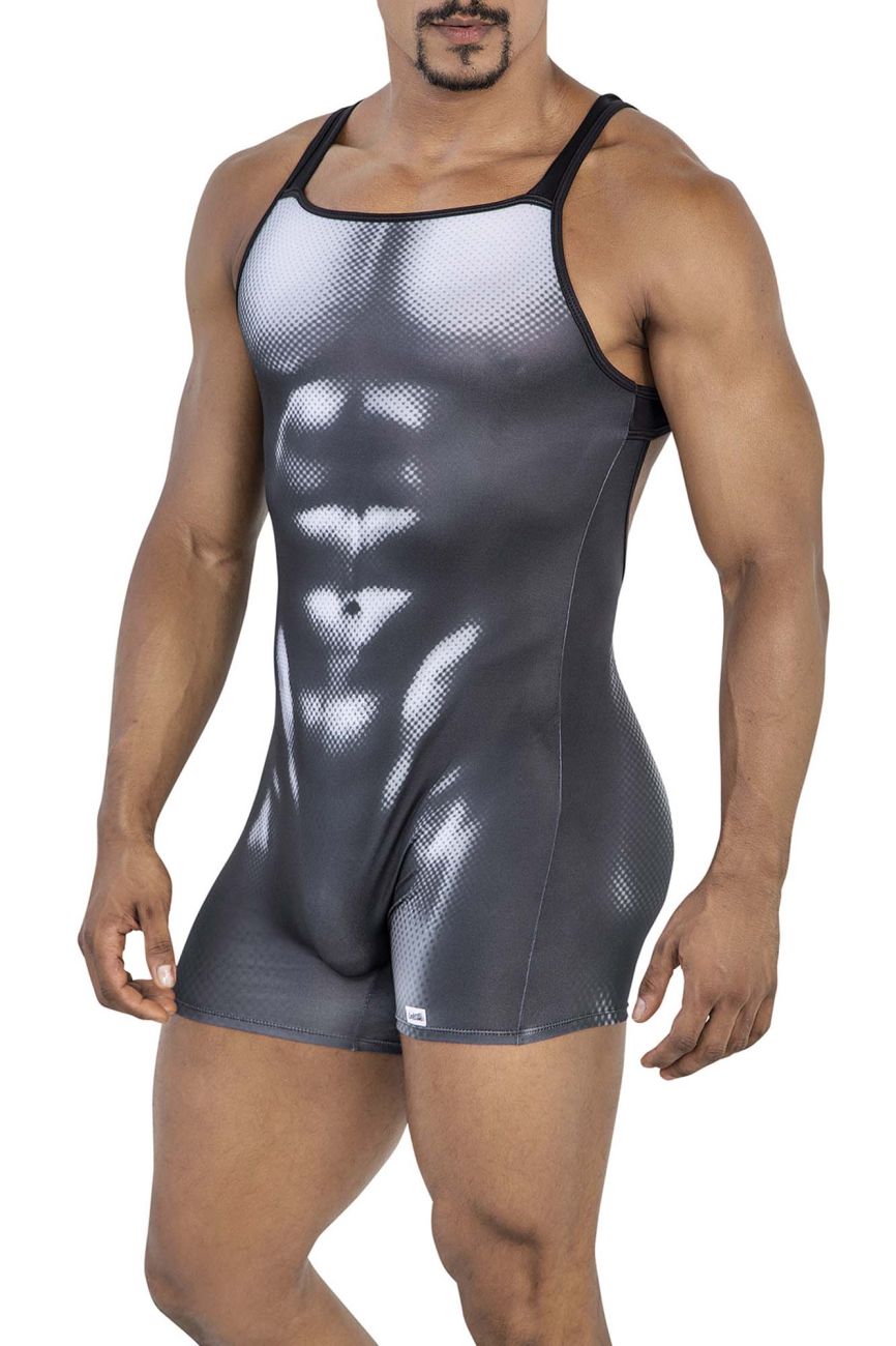Black and white CandyMan 99796 muscle tank top with halftone detailed abdominal muscles graphic print