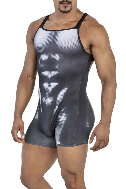 Black and white CandyMan 99796 muscle tank top with halftone detailed abdominal muscles graphic print
