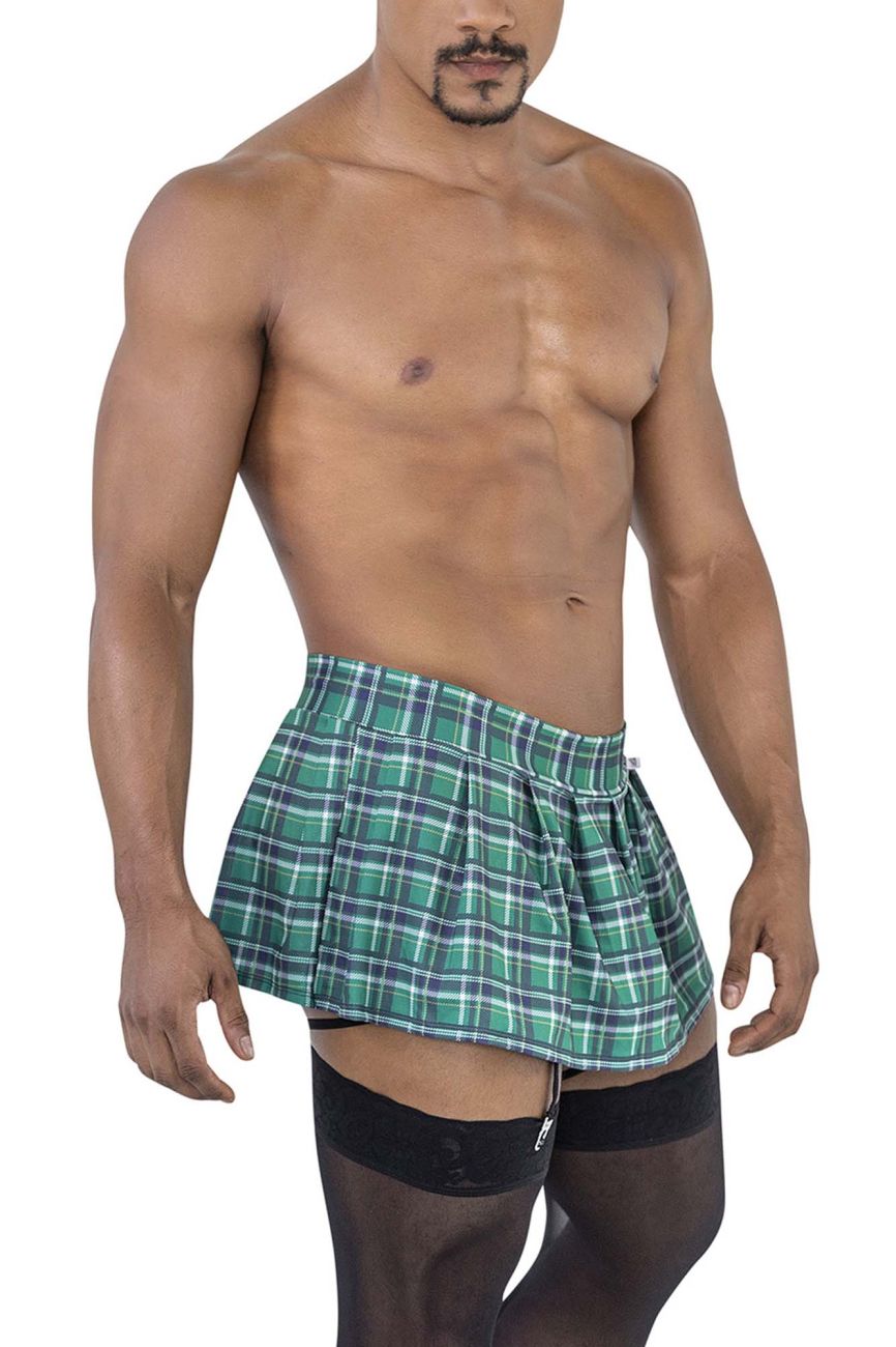 Green and white plaid pleated shorts with black zipper waistband from candyman 99799 garter outfit green