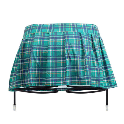 CandyMan 99799 garter outfit green teal and navy plaid pleated skirt with black adjustable straps