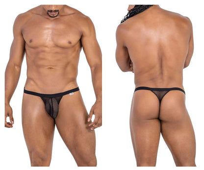 Black mesh thong with solid black waistband from Candyman 99801 featuring breathable mesh material
