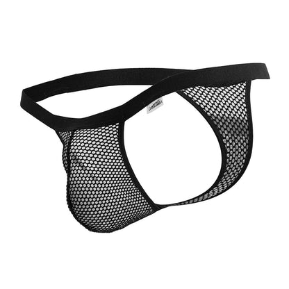 Black mesh thong candy man 99801 with solid elastic waistband and cordoba brand label visible