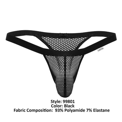 Black mesh thong with solid elastic waistband made from 93 polyamide 7 elastane candyman 99801 mesh thongs black