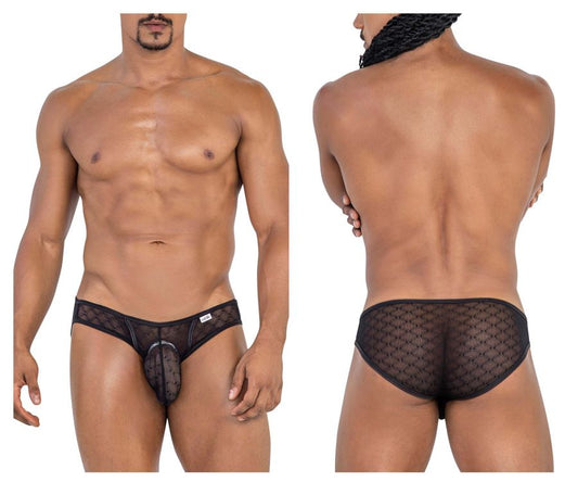 Candyman 99812 black mesh briefs with diamond pattern and central pouch for breathable comfortable fit
