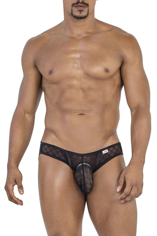 Black candyMan 99812 mesh briefs thong with sheer mesh design and open front detail
