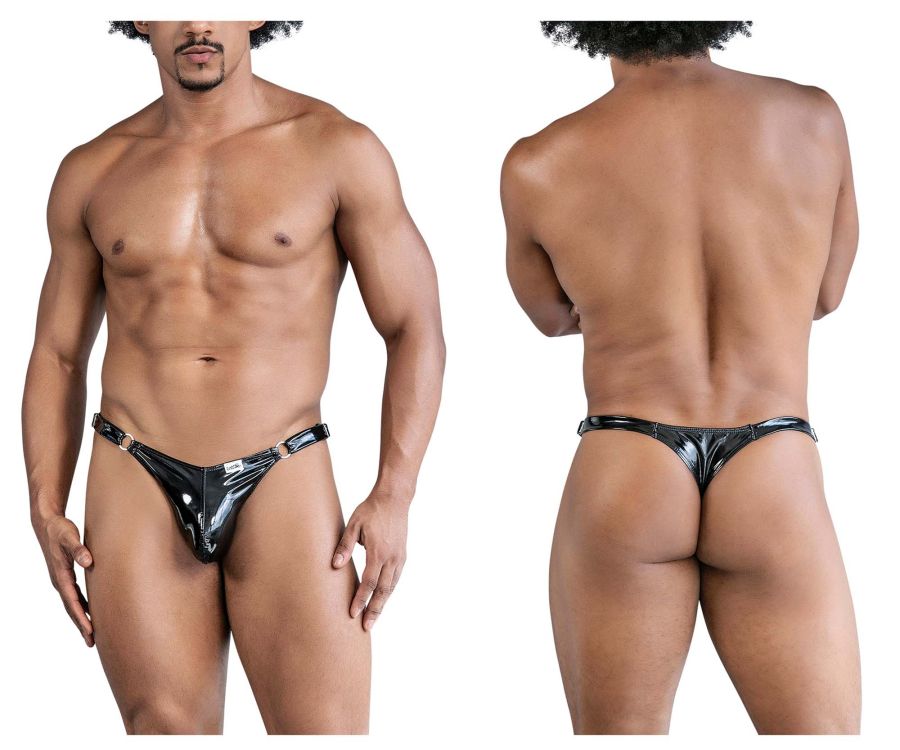 Black patent leather thong candyMan 99819 with glossy finish and metallic hardware accents in gloss black color