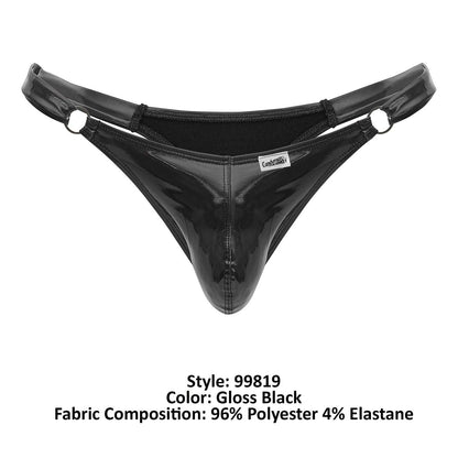 Gloss black CandyMan 99819 dom thong made of shiny stretchy polyester and elastane blend shown from the back side