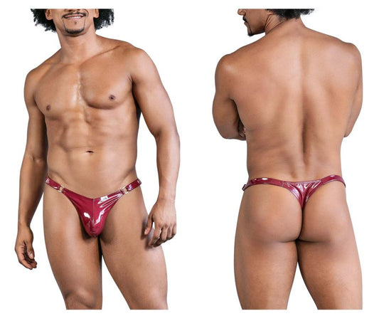 CandyMan 99819 Dom thongs in gloss wine feature shiny red patent leather with metallic buckle accents