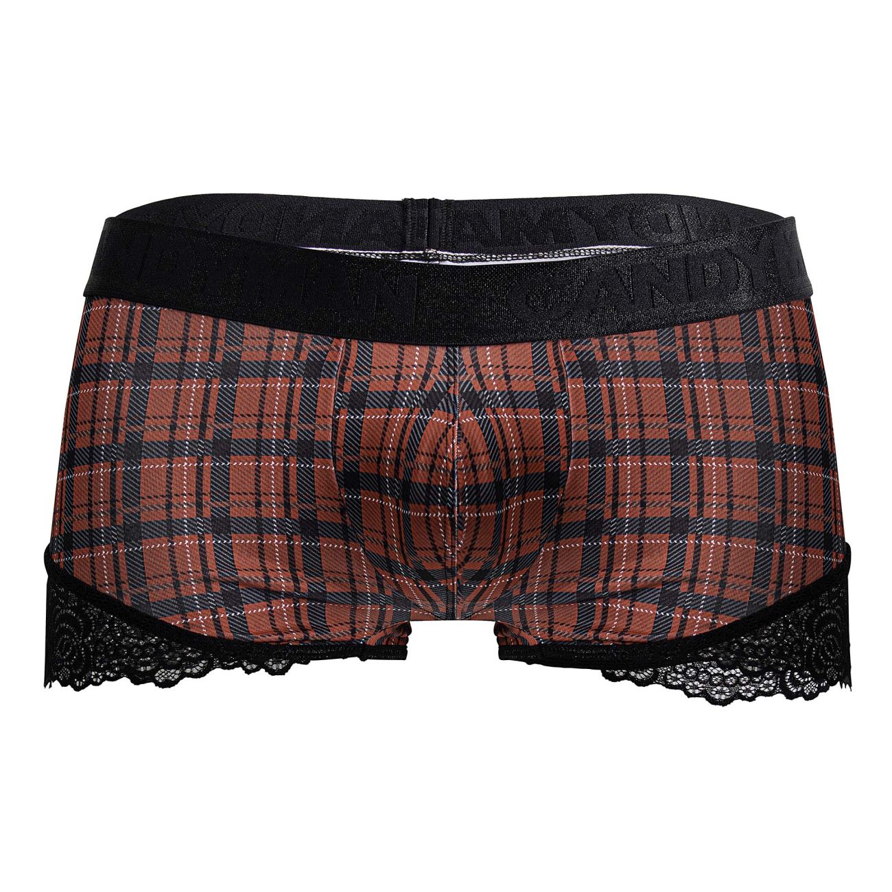 Brown and black plaid boxer briefs with lace trim from candyman 99821 back to school trunks color red plaid collection