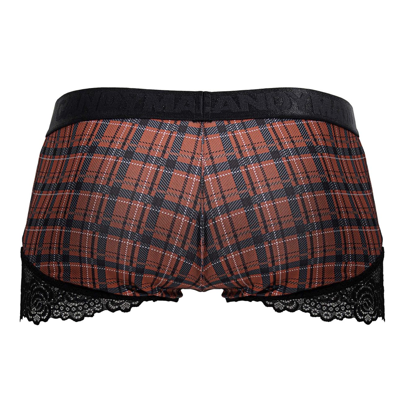 Candyman 99821 back to school trunks in red plaid with black lace trim briefs for comfortable everyday wear