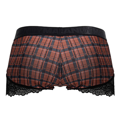 Candyman 99821 back to school trunks in red plaid with black lace trim briefs for comfortable everyday wear