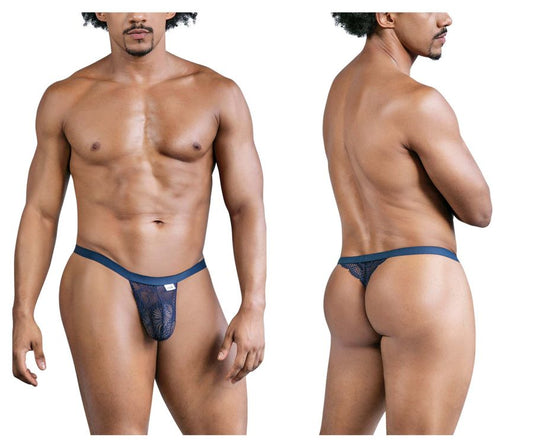 Navy blue lace thong with subtle pattern and solid waistband candyMan 99823 lace thongs color blue