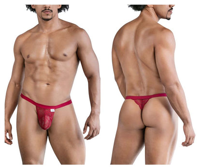 Red lace thong with solid red waistband and intricate pattern from candyman 99823 lace thongs color wine collection