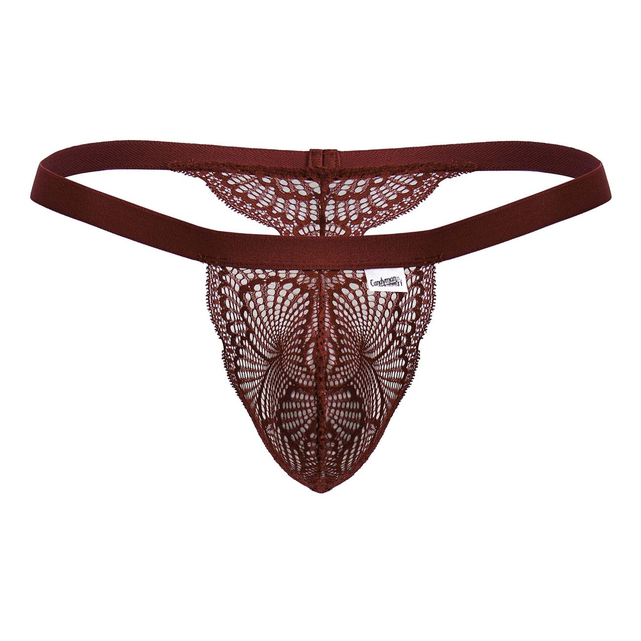 Maroon lace thong with butterfly pattern and elastic waistband from candyman 99823 lace thongs color wine
